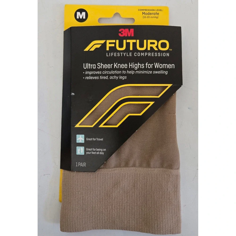 2 Packs 3M Futuro Ultra Sheer Knee Highs Women Moderate Compression Medium Tan